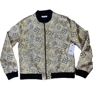 NWT Equipment Abbot Gold Metallic Jacquard Bomber Jacket Womens M